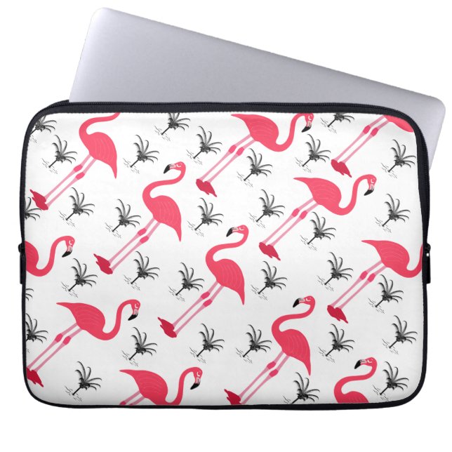 Pink Flamingo and Palm Tree Laptop Sleeve (Front)
