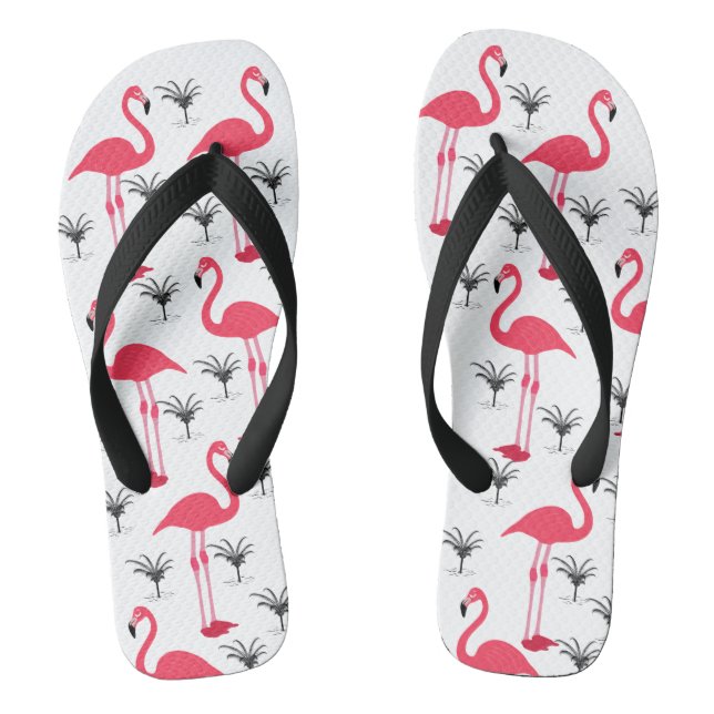Pink Flamingo and Palm Tree Thongs (Footbed)