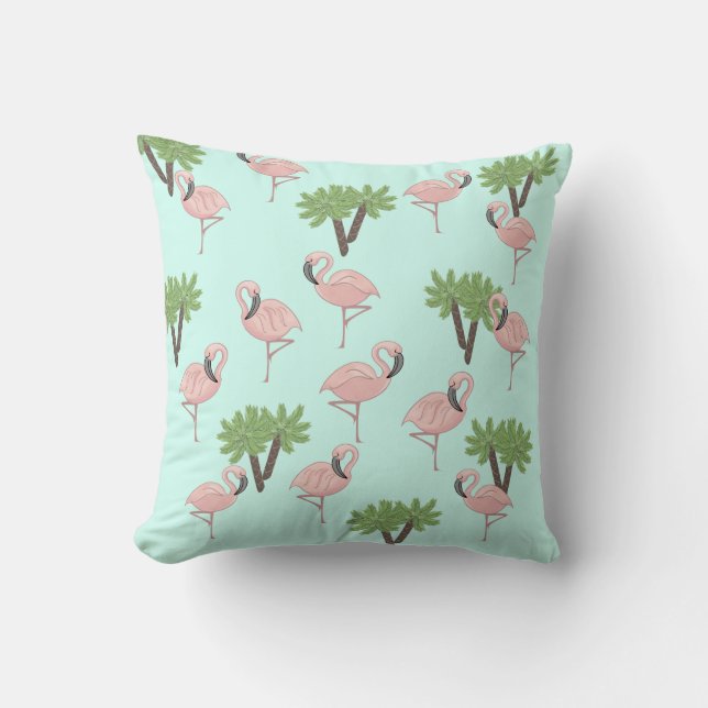 Pink Flamingo and Palm Trees Pattern Cushion (Front)