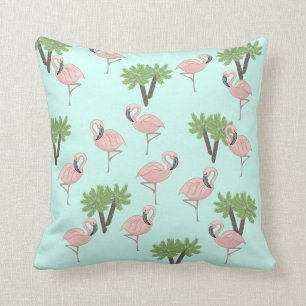 Pink Flamingo and Palm Trees Pattern Cushion