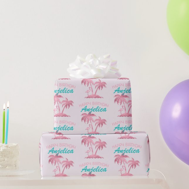 Pink Flamingo and Palm Trees Wrapping Paper (Party Gifts)