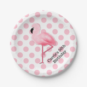 Pink Flamingo and Polka Dots Custom Paper Plates