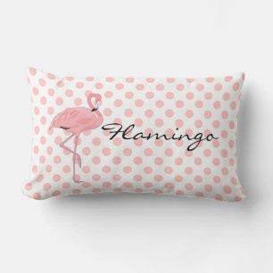 Pink Flamingo and Polka Dots Throw Pillow