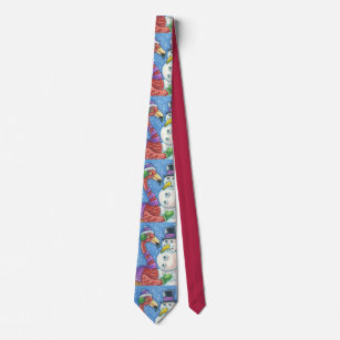 PINK FLAMINGO AND SNOWMAN CHRISTMAS HOLIDAY TIE