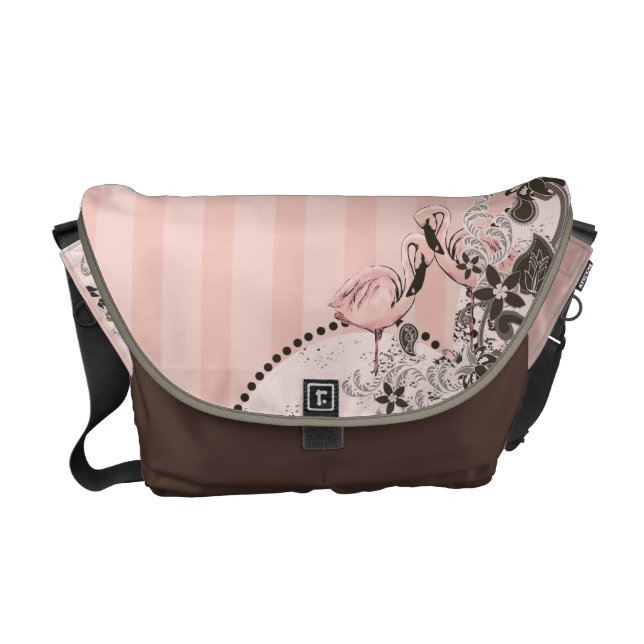 Pink Flamingo and Stripes Commuter Bag (Front)