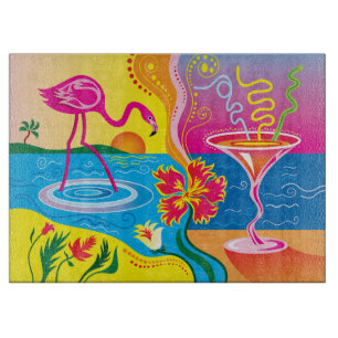 Pink Flamingo and Summer Cocktail Cutting Board