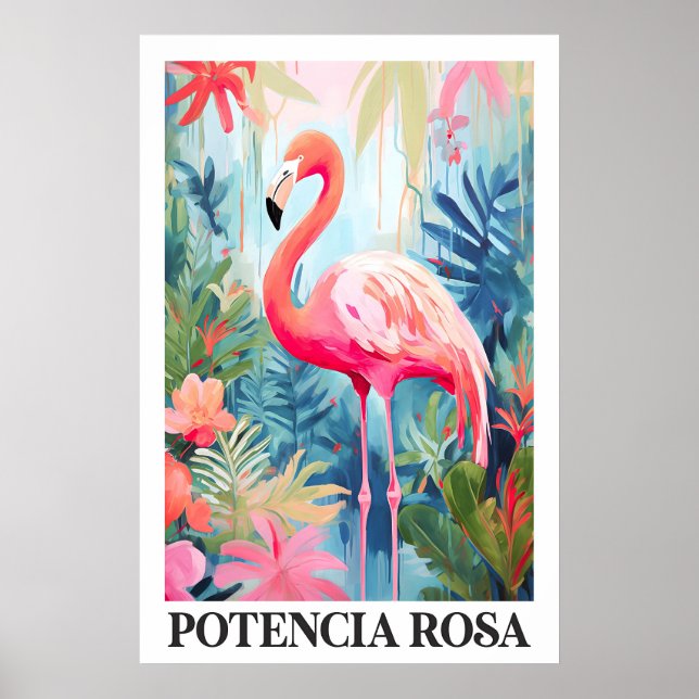 Pink Flamingo Art Poster Tropical Jungle Floral (Front)