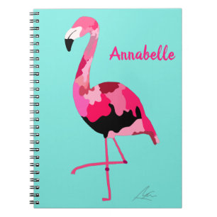 Pink Flamingo Art Teal Notebook