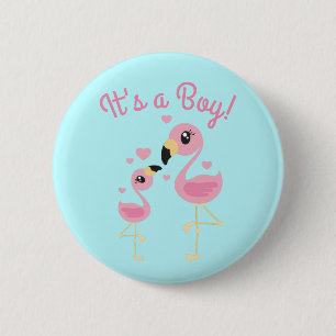 Pink Flamingo Baby Shower 6 Cm Round Badge