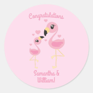 Pink Flamingo Baby Shower Classic Round Sticker