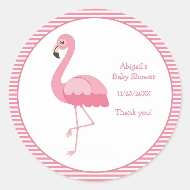 Pink Flamingo Baby Shower Classic Round Sticker (Front)
