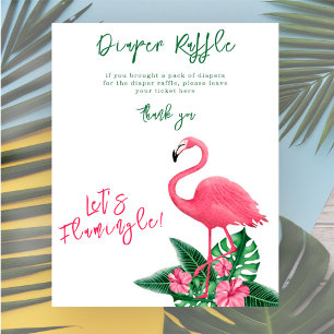 Pink flamingo baby shower Diaper Raffle game Poster