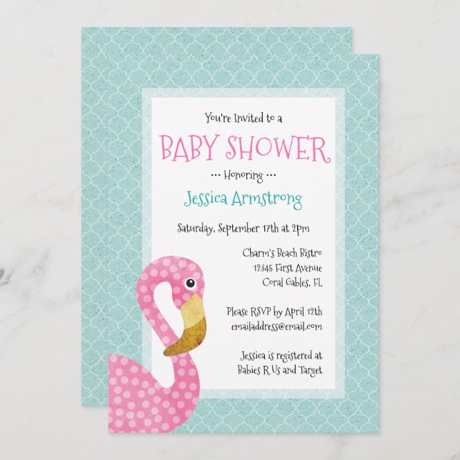 Pink Flamingo Baby Shower Invitation (Front/Back)