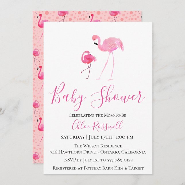 Pink Flamingo Baby Shower Invitation (Front/Back)