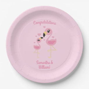 Pink Flamingo Baby Shower Paper Plate