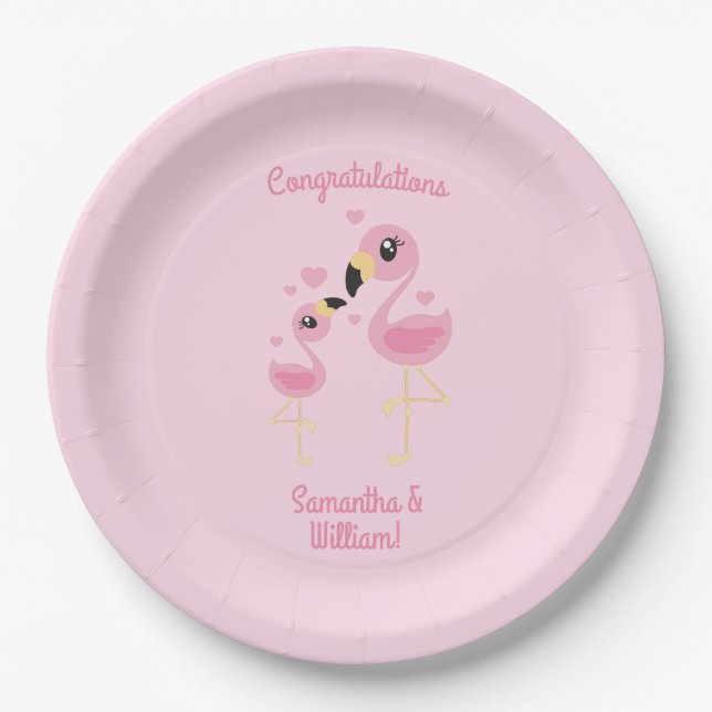 Pink Flamingo Baby Shower Paper Plate (Front)