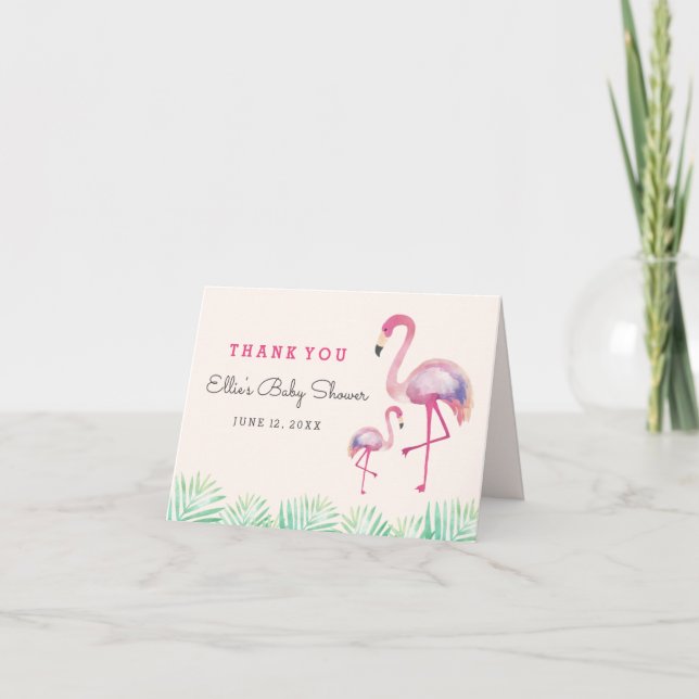 Pink Flamingo Baby Shower Thank You Card (Front)