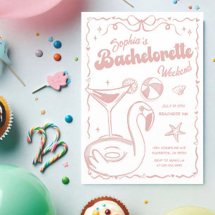 Pink Flamingo Bachelorette Weekend Beach Party Invitation