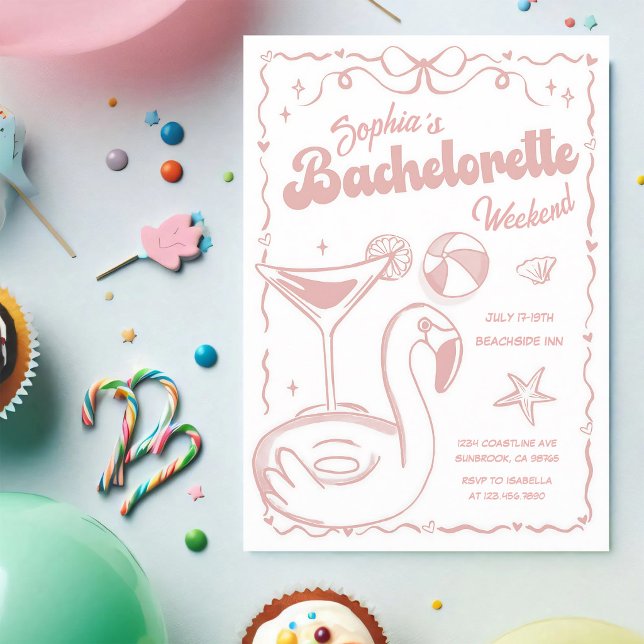 Pink Flamingo Bachelorette Weekend Beach Party Invitation (Creator Uploaded)