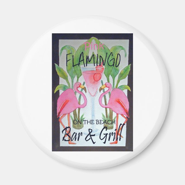 Pink Flamingo Bar & Grill Beach Drink Theme Magnet (Front)
