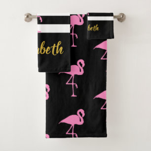 Pink Flamingo Bath Towel Set