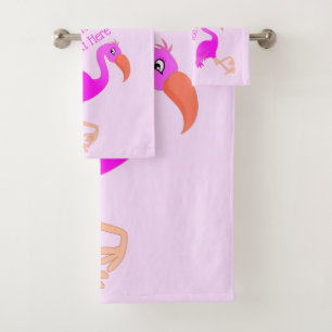 Pink Flamingo Bath Towels with Custom Text