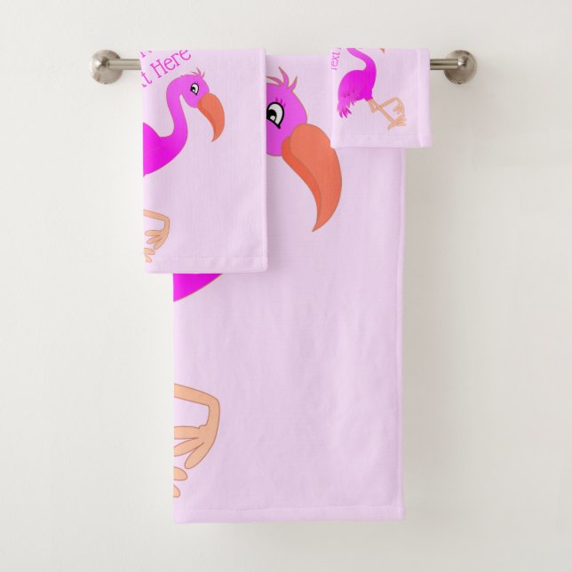 Pink Flamingo Bath Towels with Custom Text (Insitu)