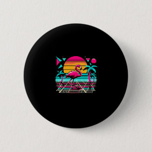 Pink flamingo beach summer vibes palm tropical 6 cm round badge