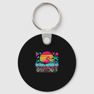 Pink flamingo beach summer vibes palm tropical key ring