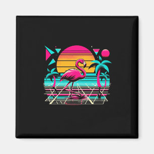 Pink flamingo beach summer vibes palm tropical magnet