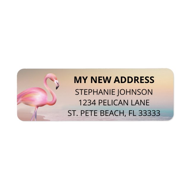 Pink Flamingo Beach Sunset New Home Return Address Label (Front)