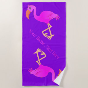 Pink Flamingo Beach Towel Custom Text and Colour