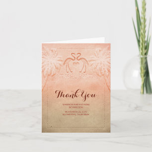 pink flamingo beach wedding thank you cards