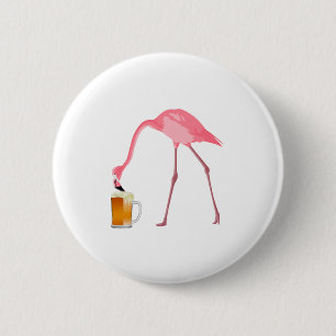 Pink Flamingo Beer Lover 6 Cm Round Badge
