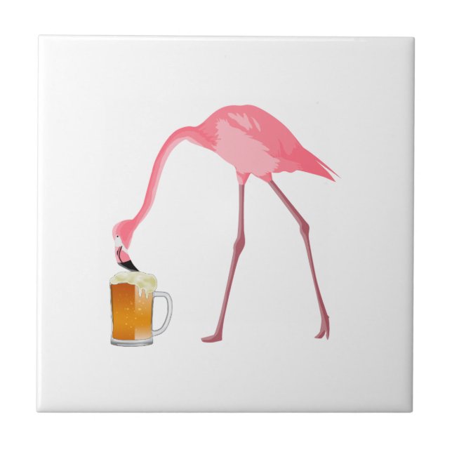 Pink Flamingo Beer Lover Ceramic Tile (Front)