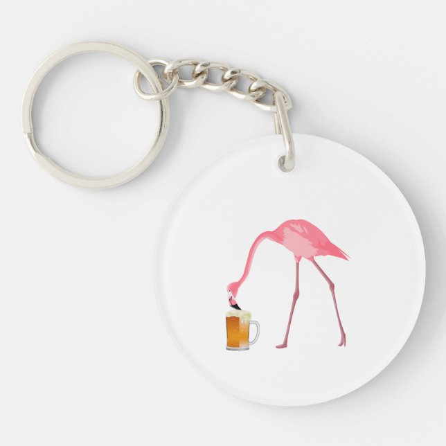 Pink Flamingo Beer Lover Key Ring (Front)