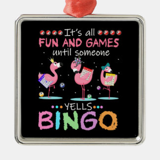 Pink Flamingo Bingo Funny Gift Art Metal Ornament