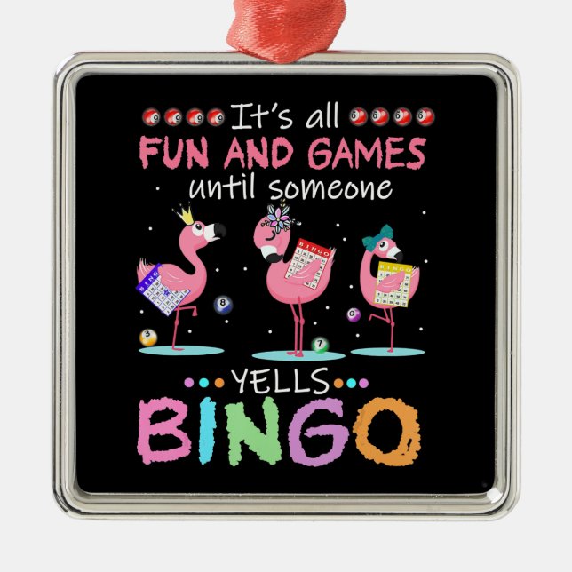 Pink Flamingo Bingo Funny Gift Art Metal Ornament (Front)