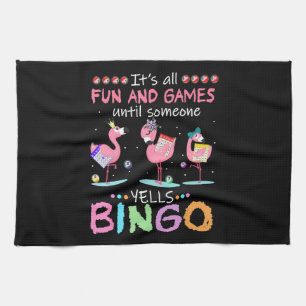 Pink Flamingo Bingo Funny Gift Art Tea Towel