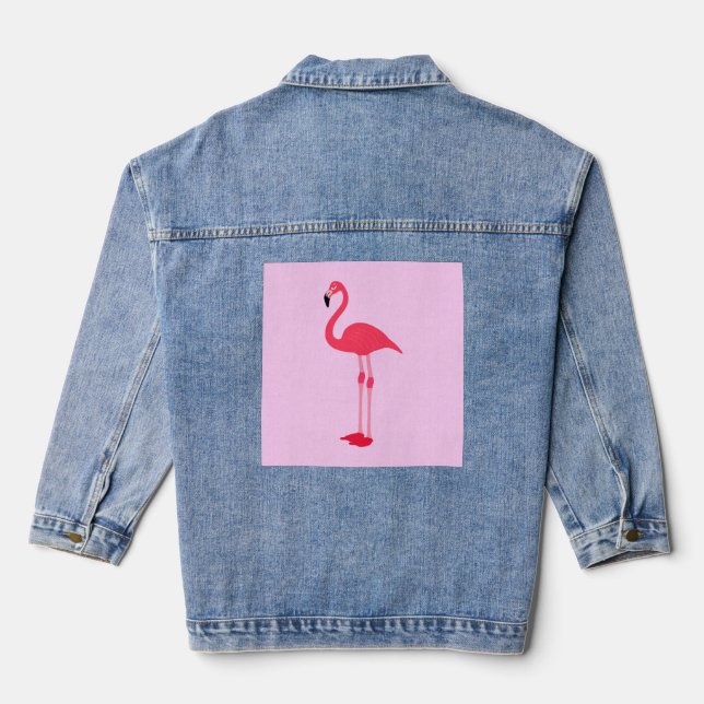 Pink Flamingo Bird-64305 Denim Jacket (Back)