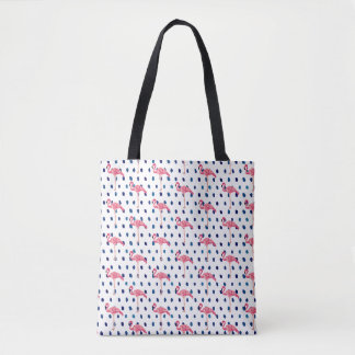 Pink Flamingo Bird Dot Pattern Tote Bag