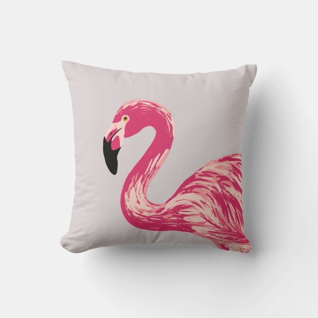Pink Flamingo Bird Illustration Throw Pillow (Front)