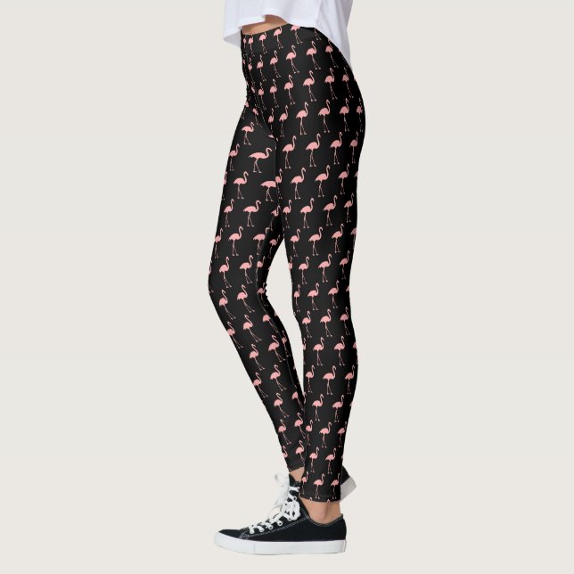 Pink flamingo bird pattern yoga and workout leggings (Left)