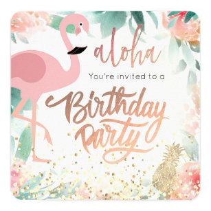 pink flamingo bird tropical birthday party invitation