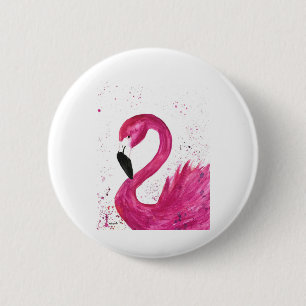 Pink flamingo bird watercolor girly chic tropical 6 cm round badge
