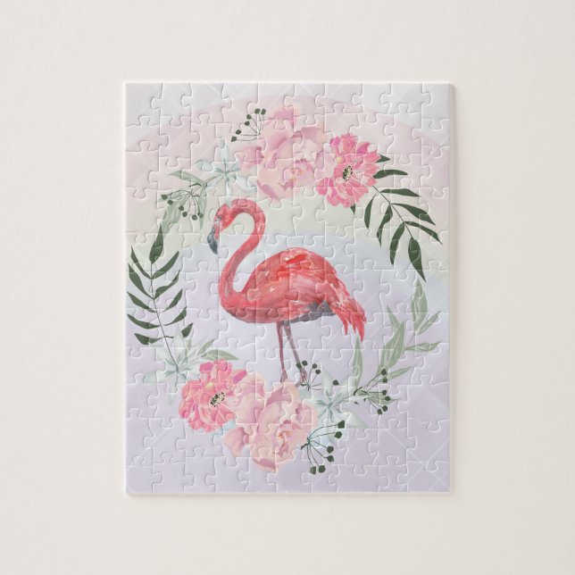 Pink Flamingo, bird, watercolor Jigsaw Puzzle (Vertical)