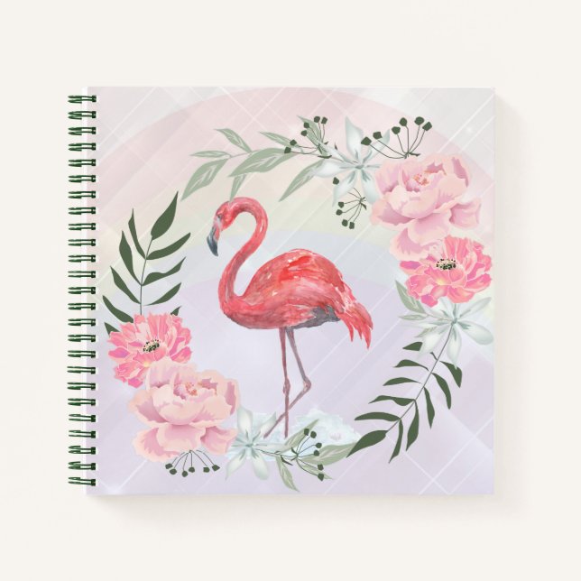 Pink Flamingo, bird, watercolor Notebook (Front)