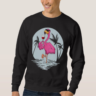 Pink Flamingo Bird With Glass Of Wine Summer Vacat Sweatshirt