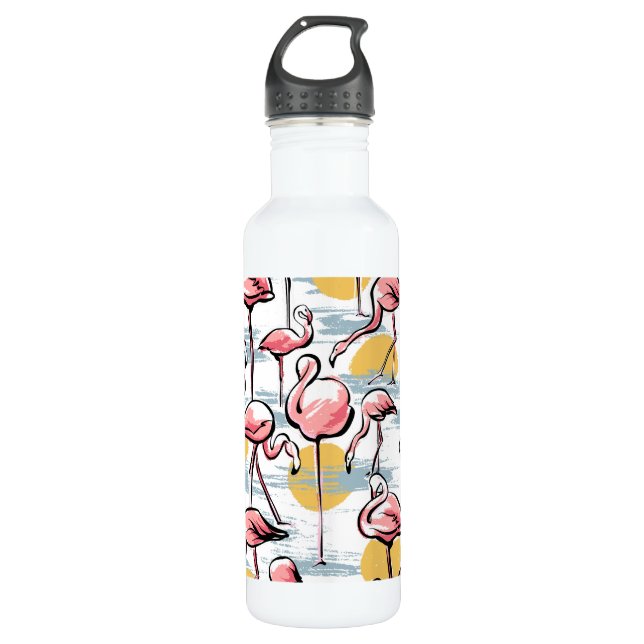 Pink Flamingo birds and sunset | Tropical Tango  710 Ml Water Bottle (Front)