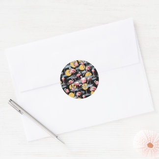 Pink Flamingo birds and sunset | Tropical Tango Classic Round Sticker